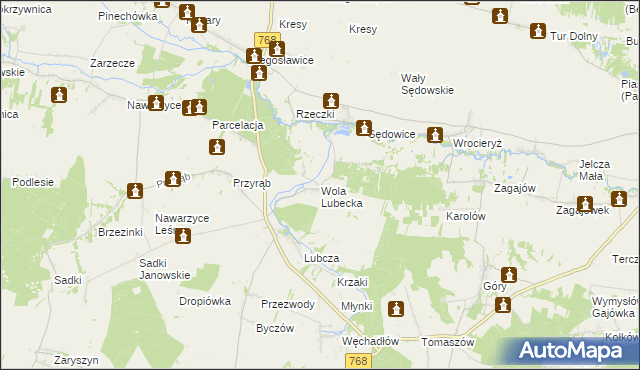 mapa Wola Lubecka gmina Wodzisław, Wola Lubecka gmina Wodzisław na mapie Targeo