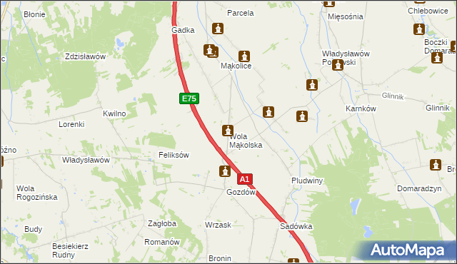 mapa Wola Mąkolska, Wola Mąkolska na mapie Targeo