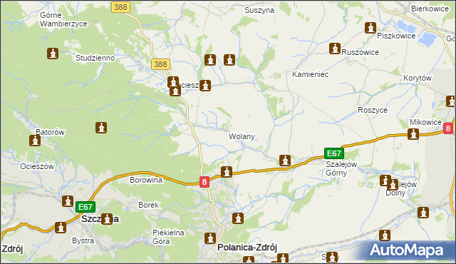 mapa Wolany gmina Szczytna, Wolany gmina Szczytna na mapie Targeo