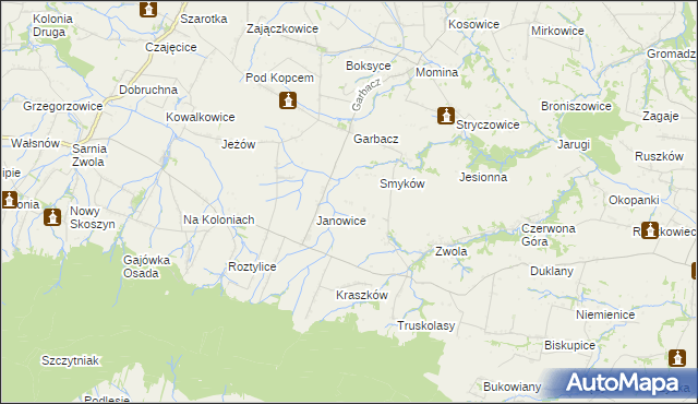 mapa Worowice gmina Waśniów, Worowice gmina Waśniów na mapie Targeo