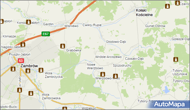 mapa Wróble-Arciszewo, Wróble-Arciszewo na mapie Targeo