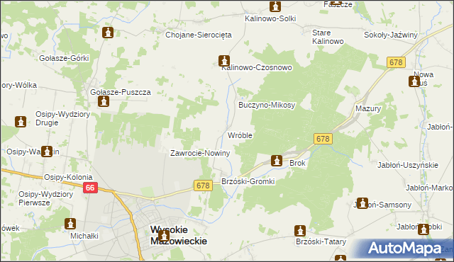 mapa Wróble gmina Wysokie Mazowieckie, Wróble gmina Wysokie Mazowieckie na mapie Targeo