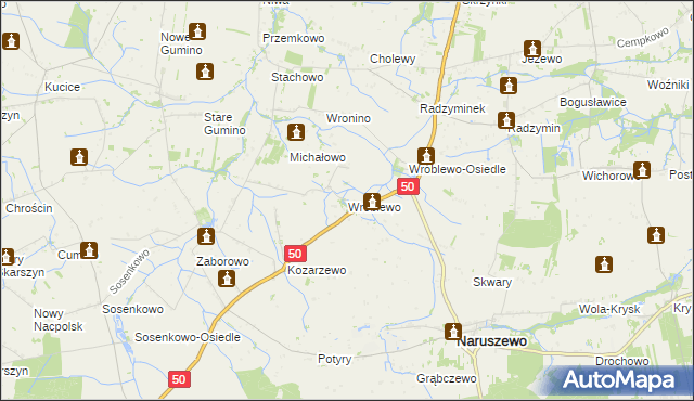 mapa Wróblewo gmina Naruszewo, Wróblewo gmina Naruszewo na mapie Targeo