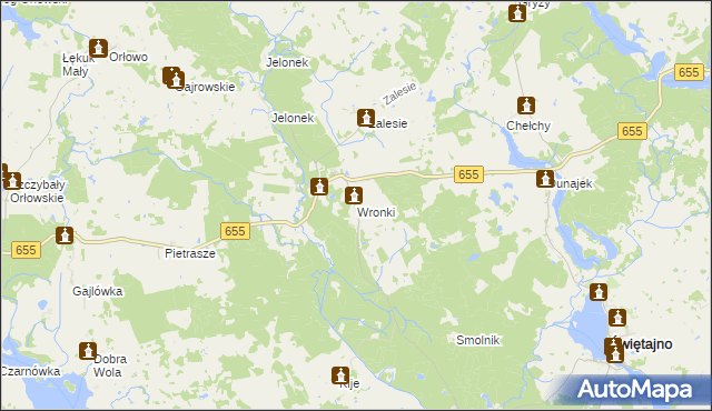 mapa Wronki gmina Świętajno, Wronki gmina Świętajno na mapie Targeo