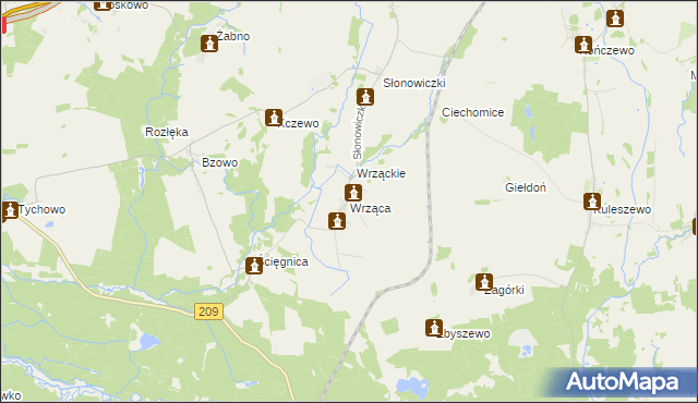 mapa Wrząca gmina Kobylnica, Wrząca gmina Kobylnica na mapie Targeo