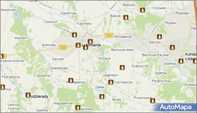 mapa Wrząca gmina Lutomiersk, Wrząca gmina Lutomiersk na mapie Targeo