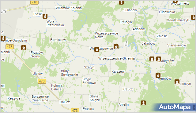 mapa Wrzeszczewice-Skrejnia, Wrzeszczewice-Skrejnia na mapie Targeo