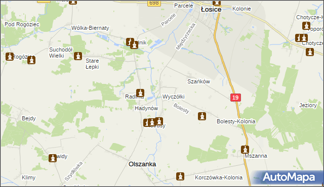 mapa Wyczółki gmina Olszanka, Wyczółki gmina Olszanka na mapie Targeo