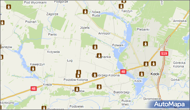 mapa Wygnanka gmina Kock, Wygnanka gmina Kock na mapie Targeo