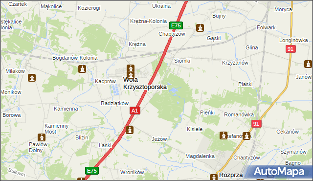 mapa Wygoda gmina Wola Krzysztoporska, Wygoda gmina Wola Krzysztoporska na mapie Targeo