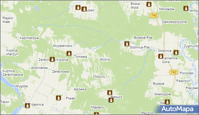 mapa Wykno gmina Łęki Szlacheckie, Wykno gmina Łęki Szlacheckie na mapie Targeo