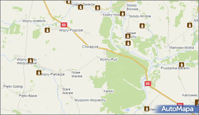 mapa Wyliny-Ruś, Wyliny-Ruś na mapie Targeo