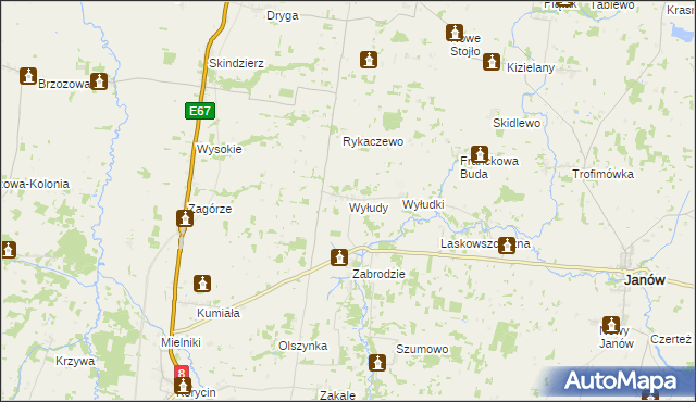 mapa Wyłudy gmina Korycin, Wyłudy gmina Korycin na mapie Targeo