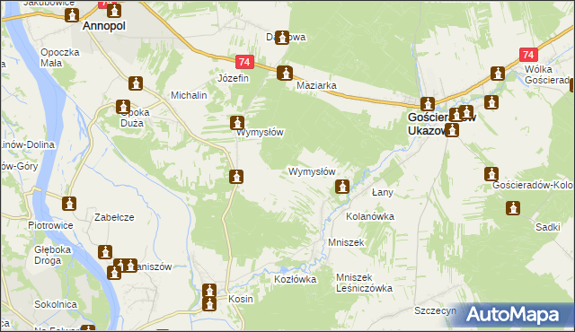mapa Wymysłów gmina Gościeradów, Wymysłów gmina Gościeradów na mapie Targeo