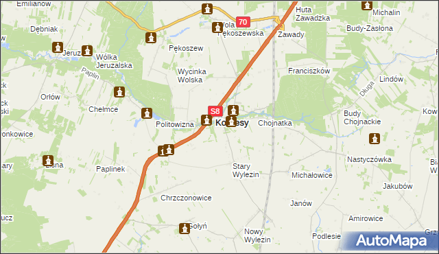 mapa Wymysłów gmina Kowiesy, Wymysłów gmina Kowiesy na mapie Targeo