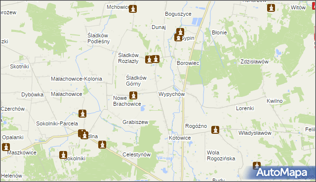 mapa Wypychów gmina Zgierz, Wypychów gmina Zgierz na mapie Targeo