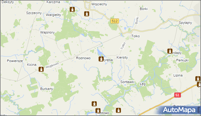 mapa Wyręba gmina Bartoszyce, Wyręba gmina Bartoszyce na mapie Targeo