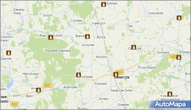 mapa Wyrzyki gmina Świercze, Wyrzyki gmina Świercze na mapie Targeo