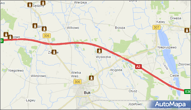mapa Wysoczka gmina Buk, Wysoczka gmina Buk na mapie Targeo