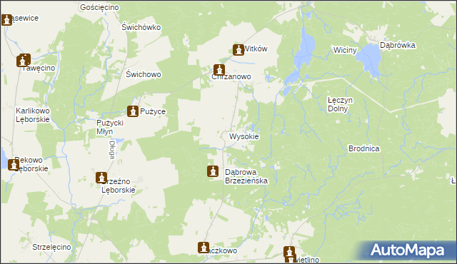 mapa Wysokie gmina Łęczyce, Wysokie gmina Łęczyce na mapie Targeo