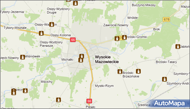 mapa Wysokie Mazowieckie, Wysokie Mazowieckie na mapie Targeo