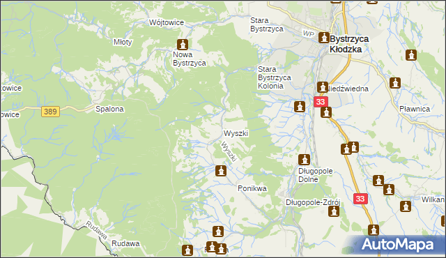 mapa Wyszki gmina Bystrzyca Kłodzka, Wyszki gmina Bystrzyca Kłodzka na mapie Targeo