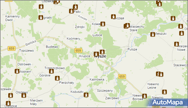 mapa Wyszki powiat bielski, Wyszki powiat bielski na mapie Targeo