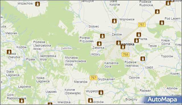 mapa Wzory gmina Iwaniska, Wzory gmina Iwaniska na mapie Targeo