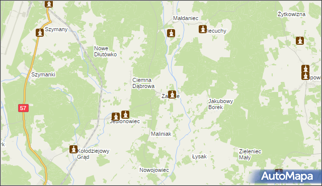 mapa Zabiele gmina Wielbark, Zabiele gmina Wielbark na mapie Targeo