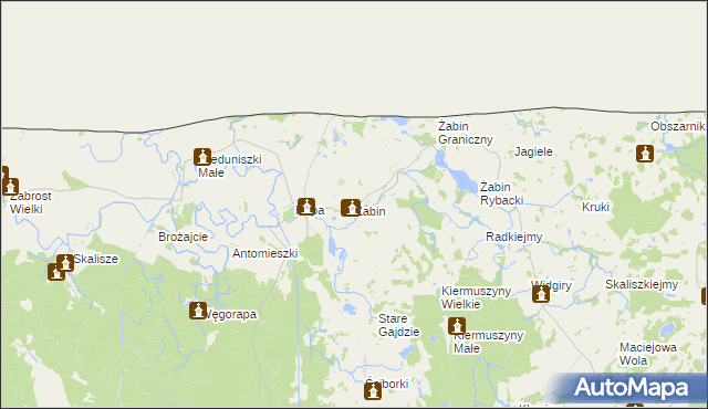 mapa Żabin gmina Banie Mazurskie, Żabin gmina Banie Mazurskie na mapie Targeo