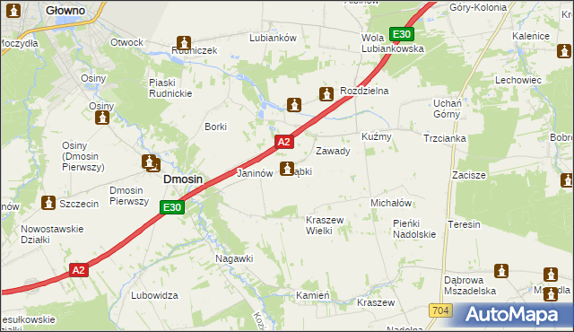 mapa Ząbki gmina Dmosin, Ząbki gmina Dmosin na mapie Targeo