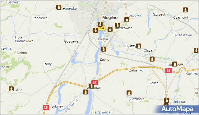 mapa Żabno gmina Mogilno, Żabno gmina Mogilno na mapie Targeo