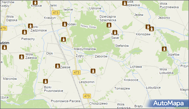 mapa Zaborów gmina Zadzim, Zaborów gmina Zadzim na mapie Targeo