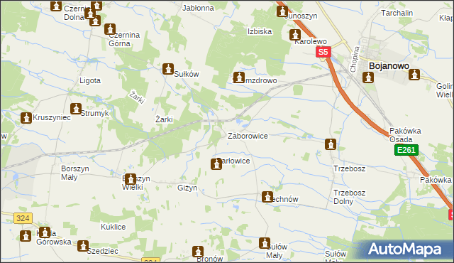 mapa Zaborowice gmina Bojanowo, Zaborowice gmina Bojanowo na mapie Targeo