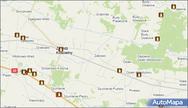 mapa Żabowo gmina Zawidz, Żabowo gmina Zawidz na mapie Targeo