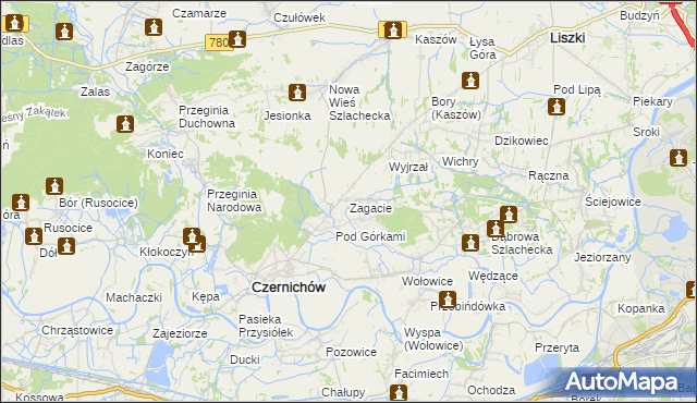 mapa Zagacie gmina Czernichów, Zagacie gmina Czernichów na mapie Targeo