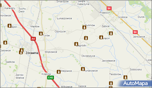 mapa Zagródki gmina Żórawina, Zagródki gmina Żórawina na mapie Targeo