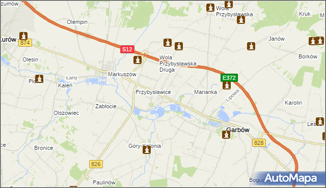 mapa Zagrody gmina Garbów, Zagrody gmina Garbów na mapie Targeo