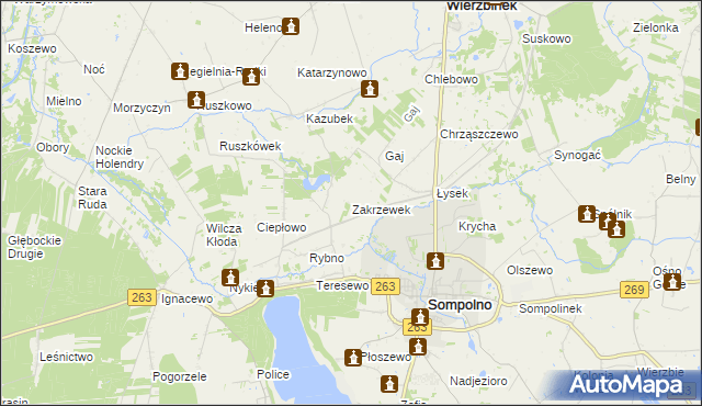 mapa Zakrzewek gmina Wierzbinek, Zakrzewek gmina Wierzbinek na mapie Targeo