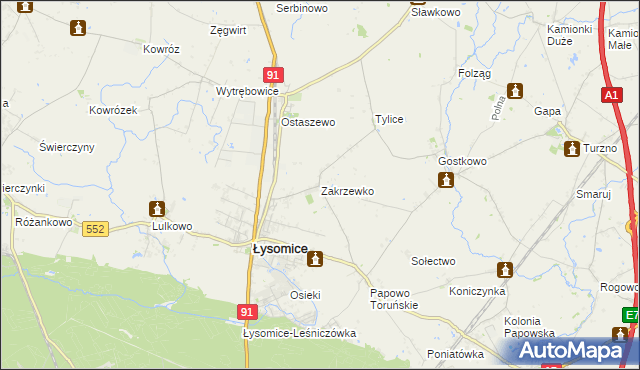 mapa Zakrzewko gmina Łysomice, Zakrzewko gmina Łysomice na mapie Targeo