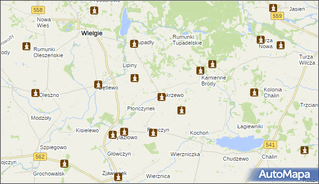 mapa Zakrzewo gmina Wielgie, Zakrzewo gmina Wielgie na mapie Targeo