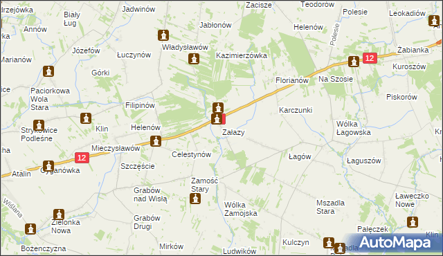 mapa Załazy gmina Przyłęk, Załazy gmina Przyłęk na mapie Targeo