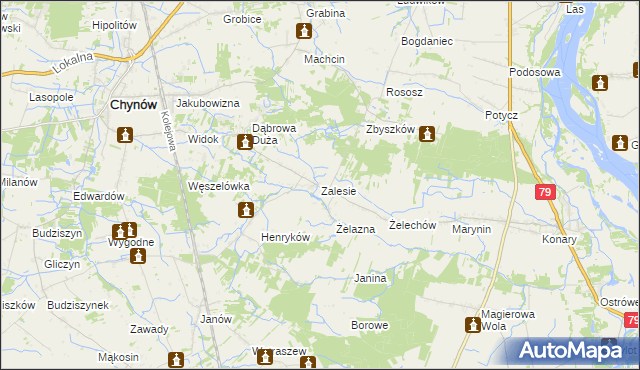 mapa Zalesie gmina Chynów, Zalesie gmina Chynów na mapie Targeo
