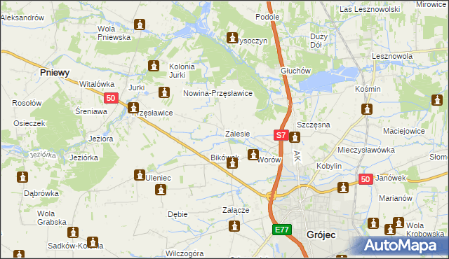 mapa Zalesie gmina Grójec, Zalesie gmina Grójec na mapie Targeo