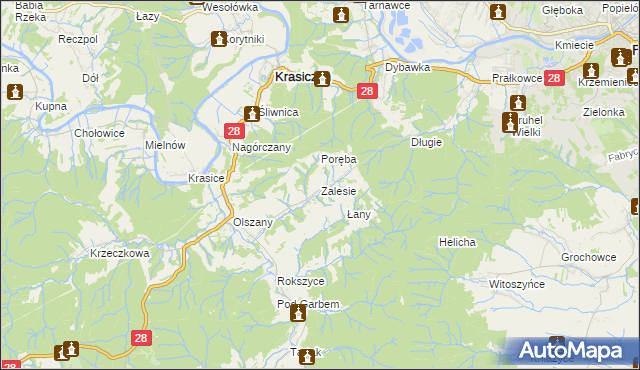 mapa Zalesie gmina Krasiczyn, Zalesie gmina Krasiczyn na mapie Targeo