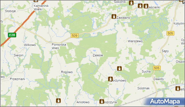 mapa Zalesie gmina Milejewo, Zalesie gmina Milejewo na mapie Targeo