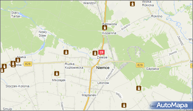 mapa Zalesie gmina Niemce, Zalesie gmina Niemce na mapie Targeo