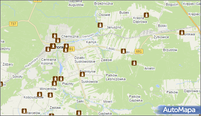 mapa Zalesie gmina Pionki, Zalesie gmina Pionki na mapie Targeo