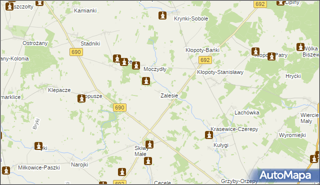 mapa Zalesie gmina Siemiatycze, Zalesie gmina Siemiatycze na mapie Targeo