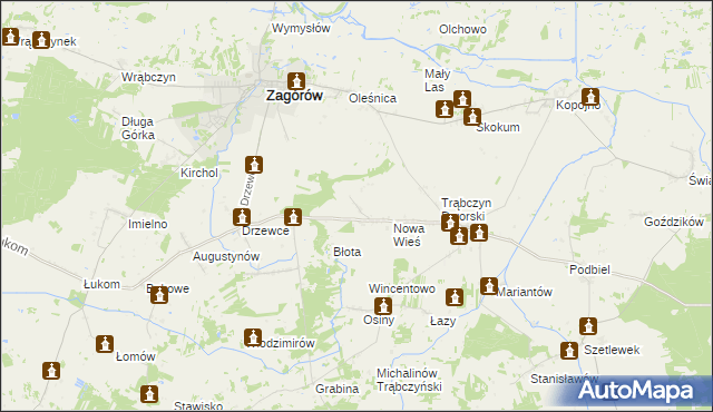 mapa Zalesie gmina Zagórów, Zalesie gmina Zagórów na mapie Targeo